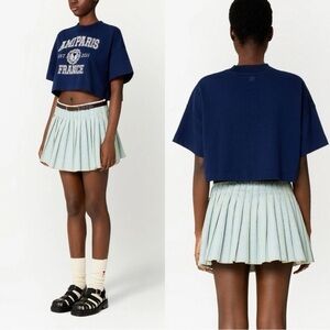 AMI Alexandre Mattiussi Embroidered Logo Cropped Crewneck T-Shirt Navy Blue M